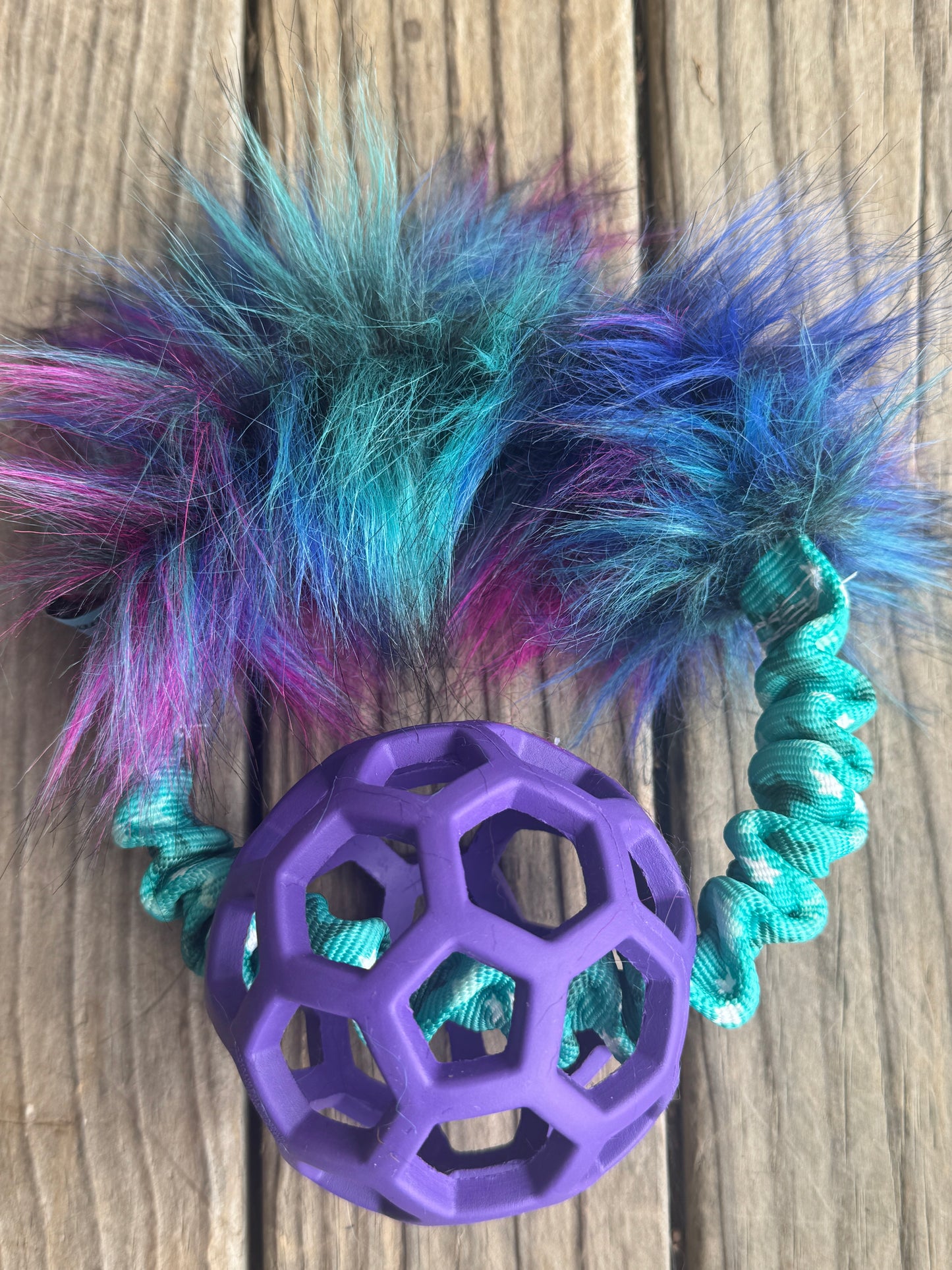 JW Holee Roller Balls with Bungee Ring & Faux Fur