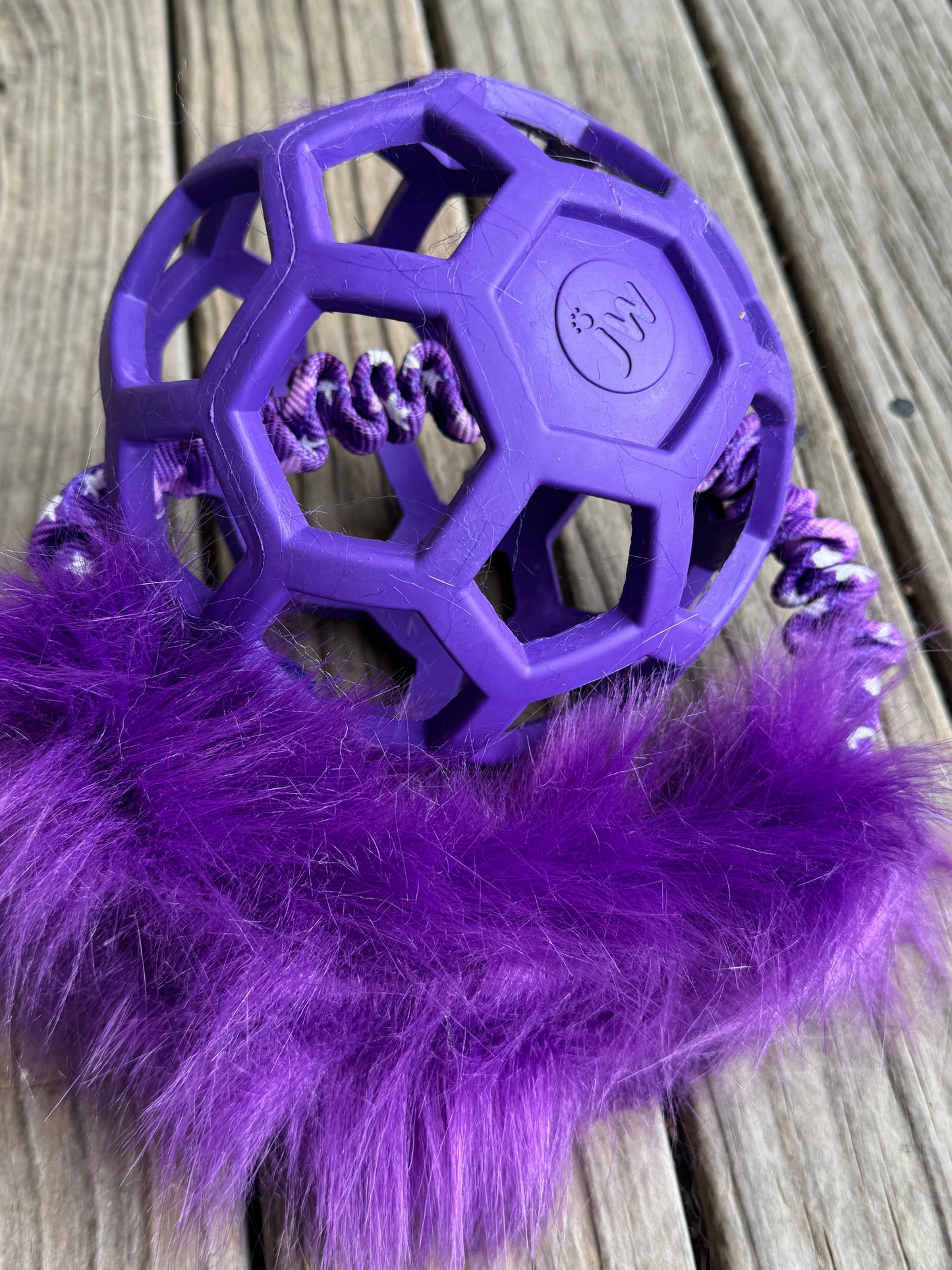 JW Holee Roller Balls with Bungee Ring & Faux Fur