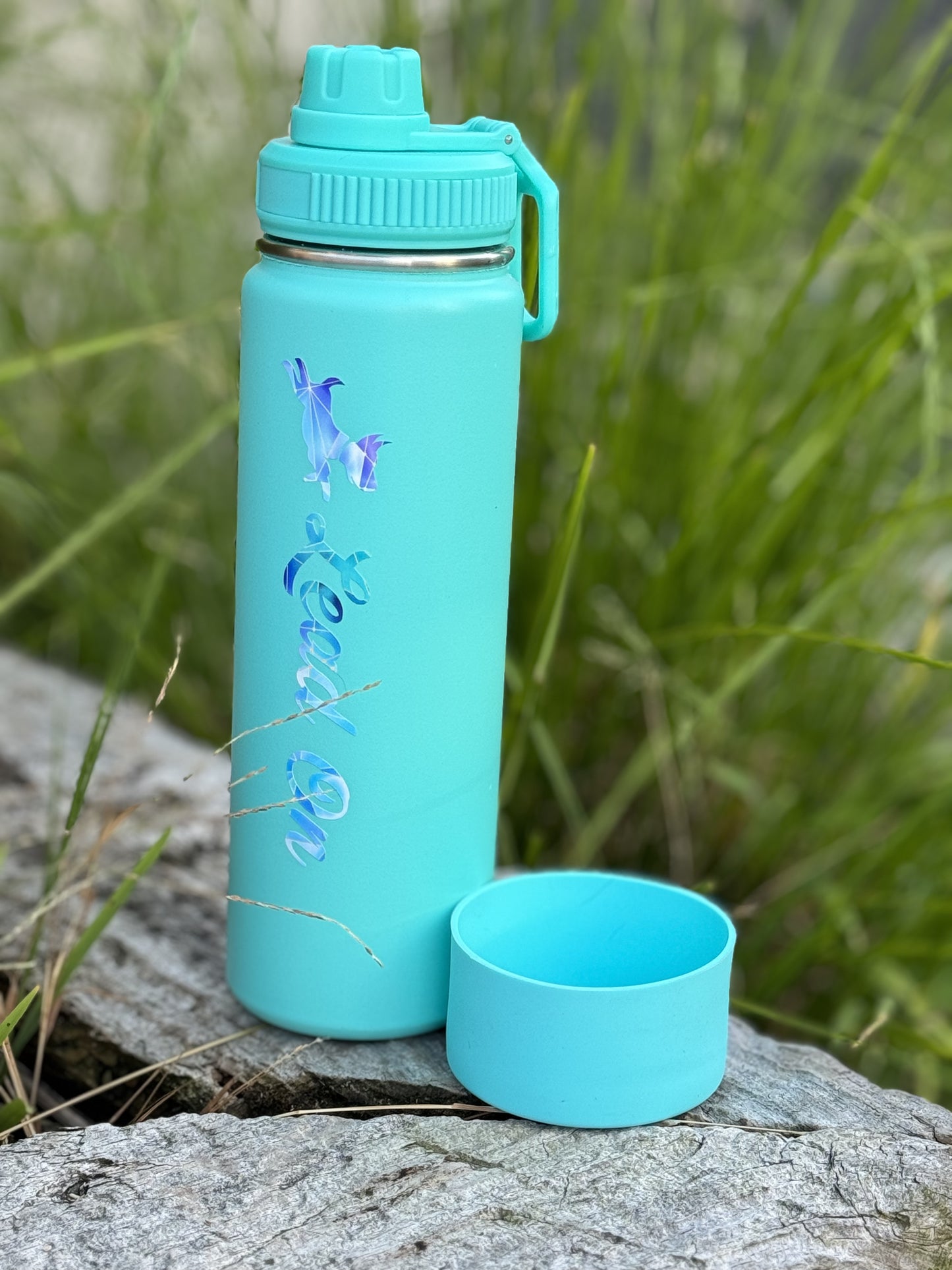 Aqua coloured insulated water bottle