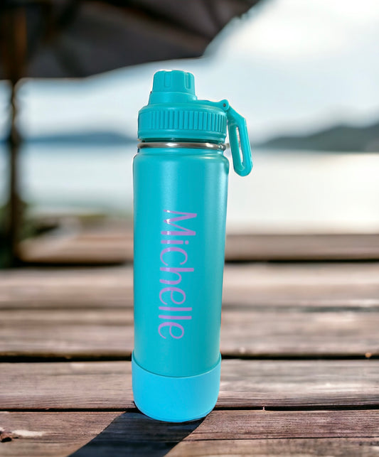 Aqua coloured insulated water bottle