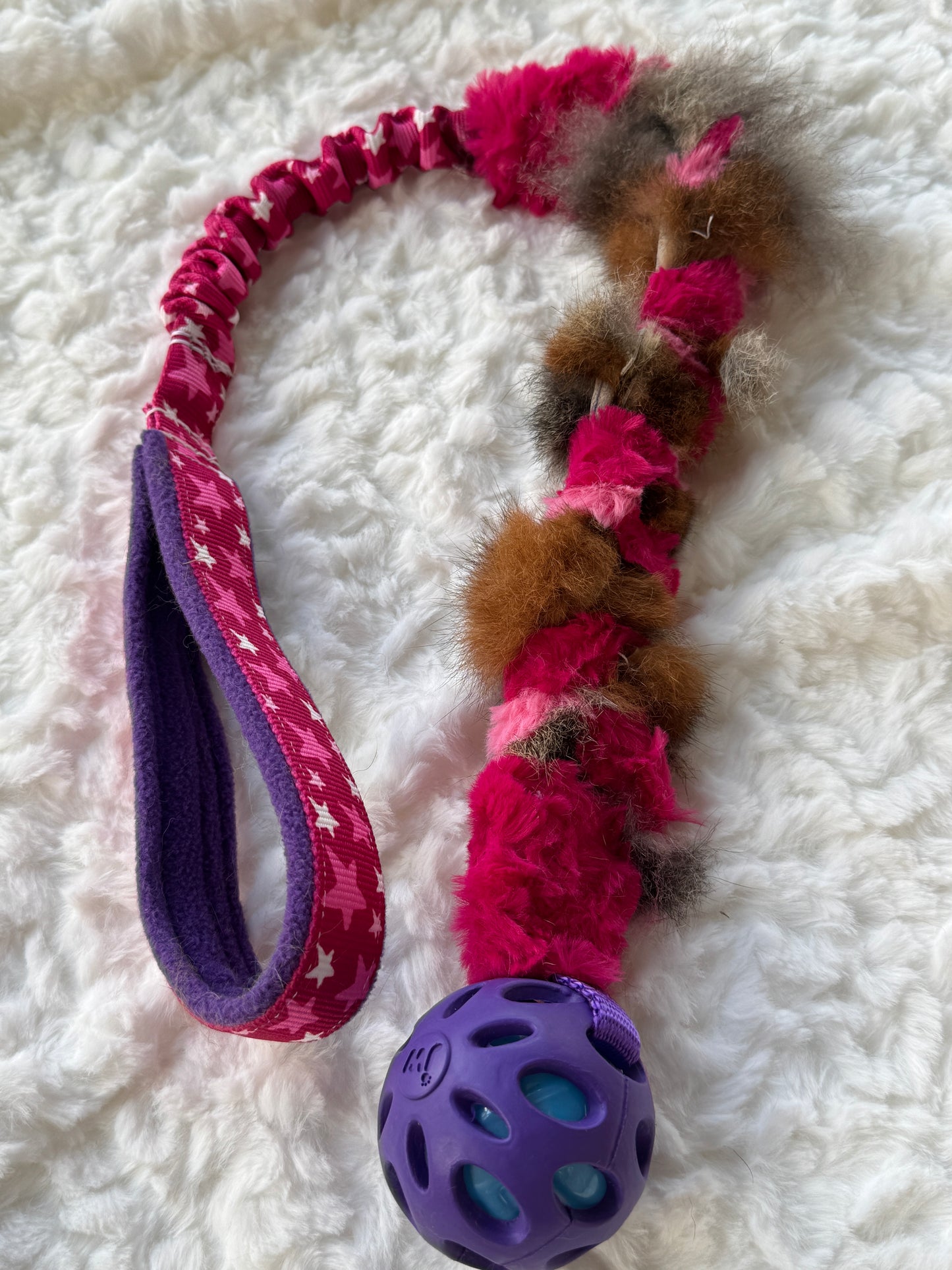 Bungee Possum Fur Braided Tugs with JW Crackle Ball