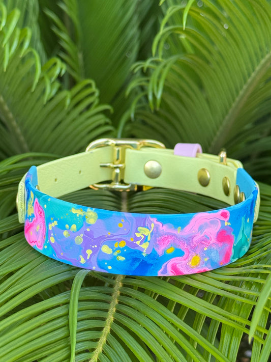 Pre-Made Medium Marbled Painted BioThane Collars