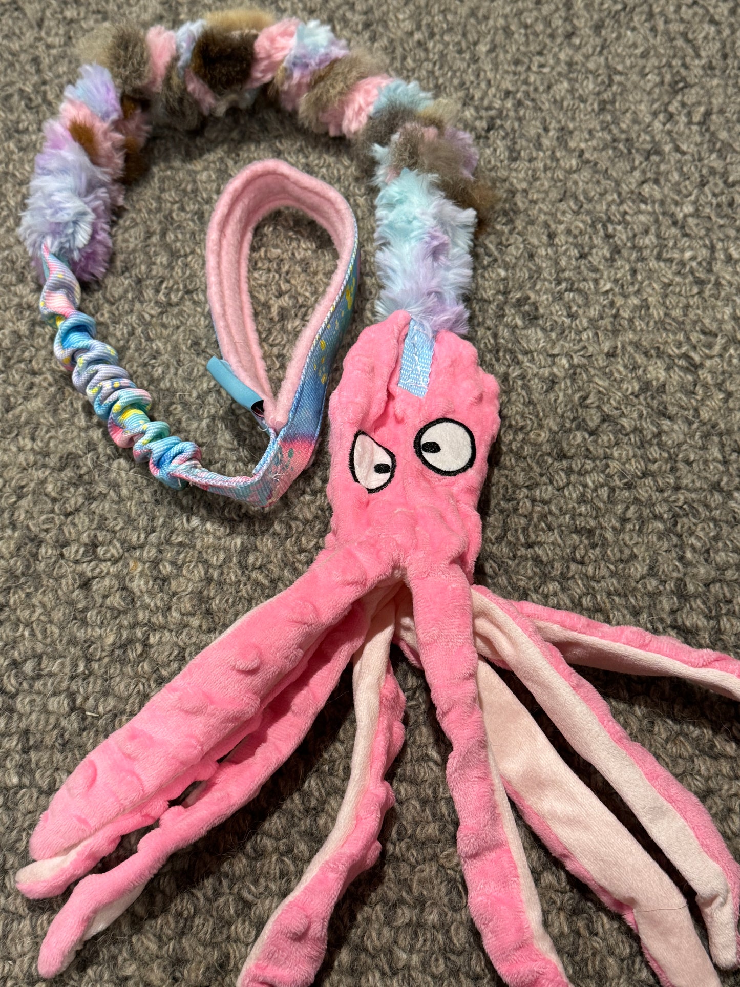 Plush Octopus with braided possum/plush & Bungee handle