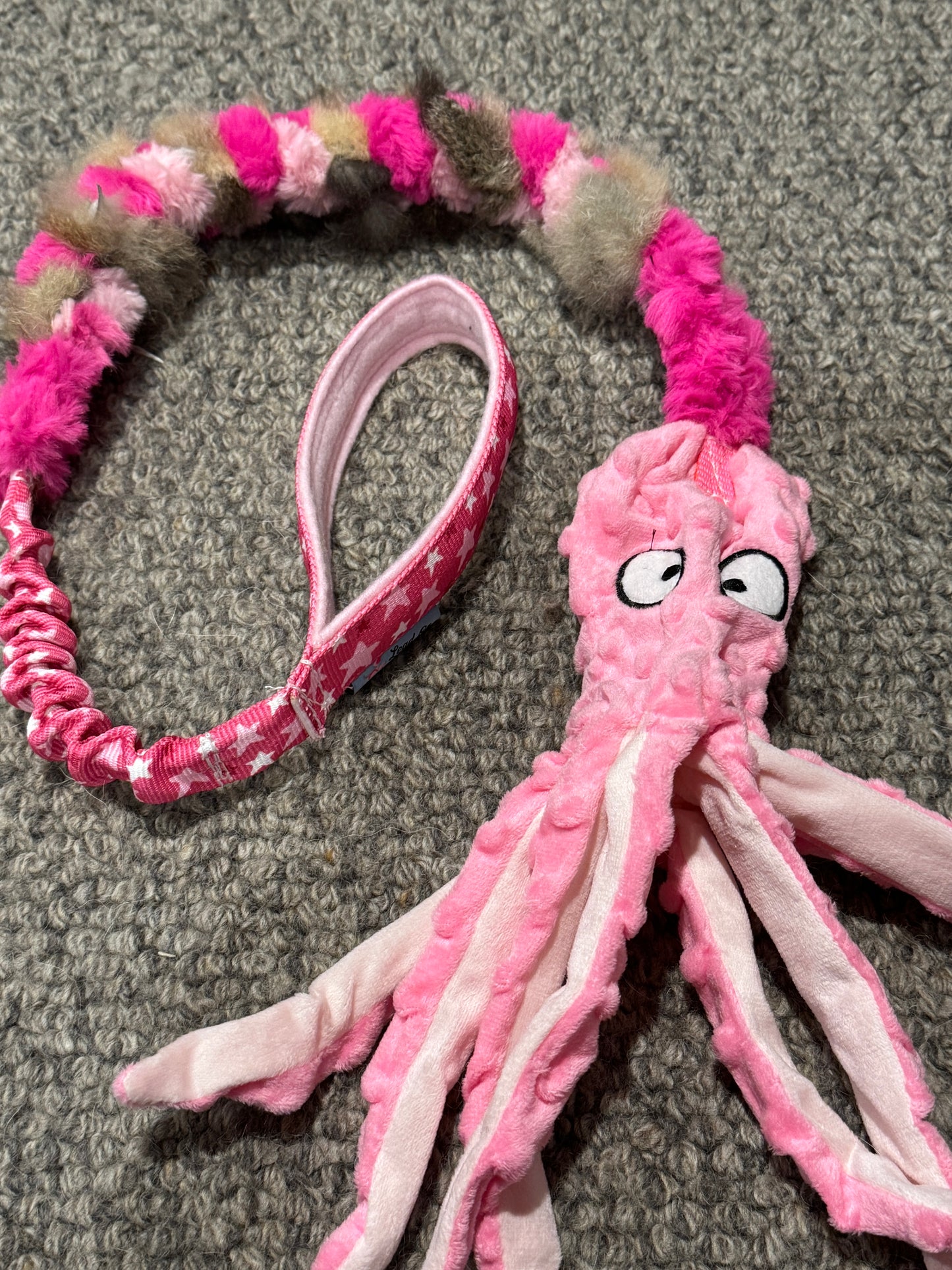 Plush Octopus with braided possum/plush & Bungee handle