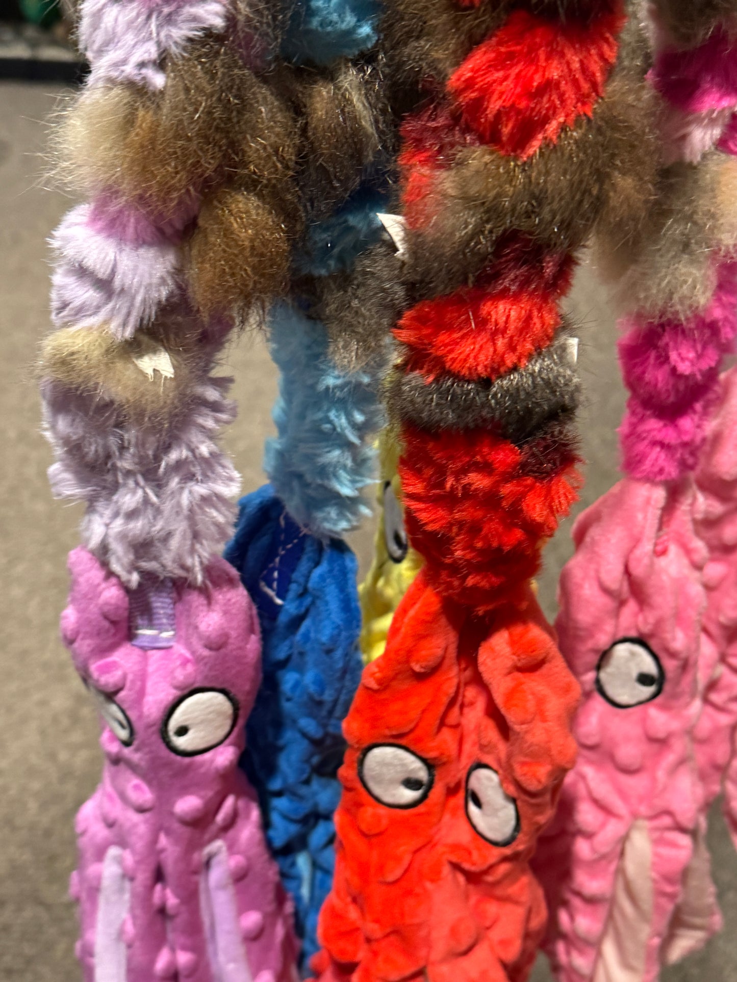 Plush Octopus with braided possum/plush & Bungee handle